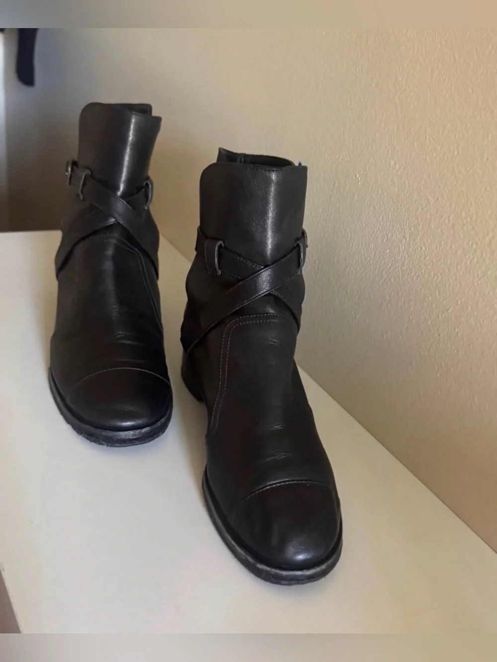 CHANEL Black Leather Moto Boots size 36.5, Silver Heel Logo Accent **Authentic**
